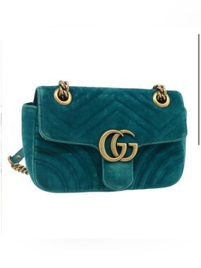 Gucci Teal Velvet Marmont Shoulder Bag with Gold Hardware